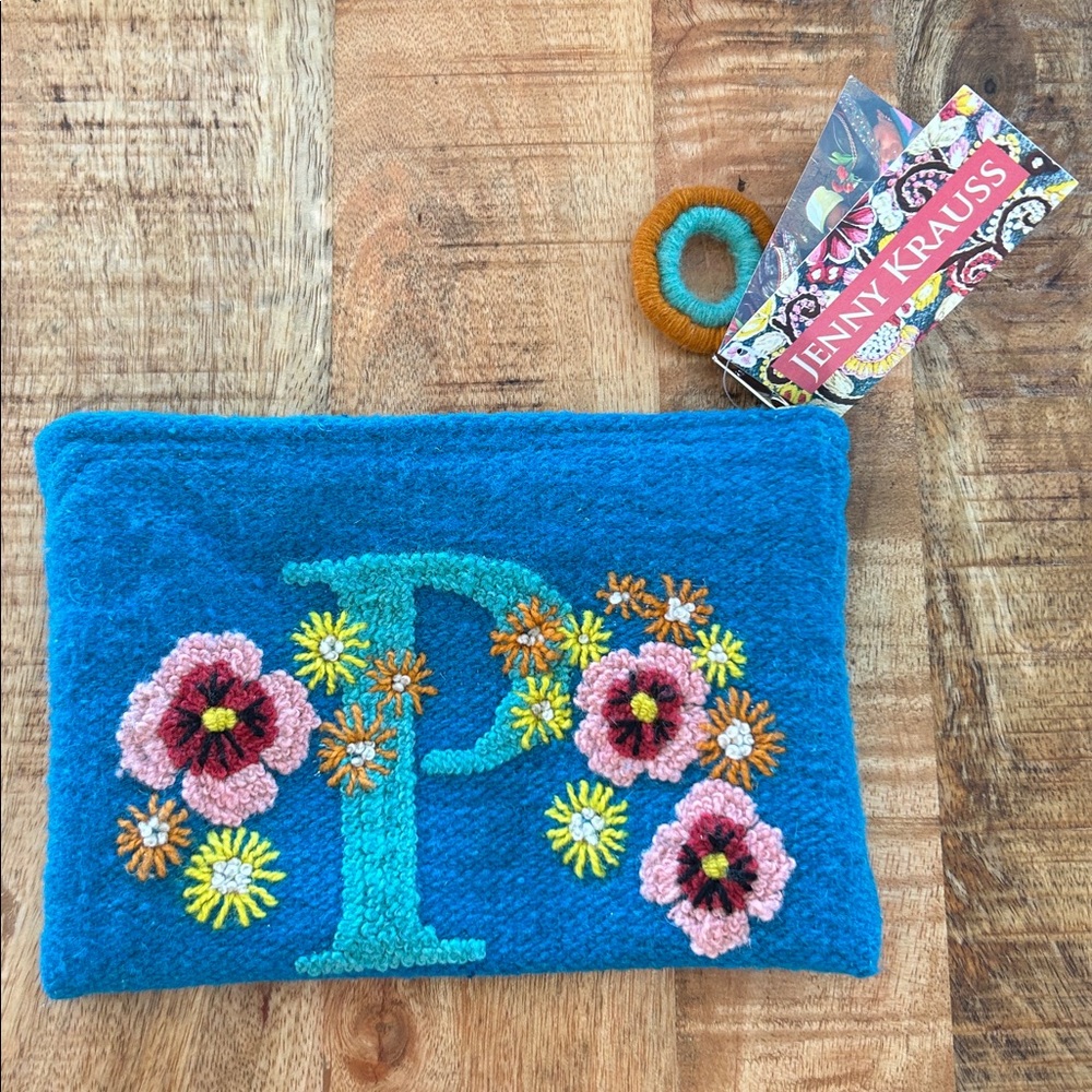 NWT Jenny Krauss Sundance "P" Initial Sweet Nothings Wool Embroidered Pouch Bag